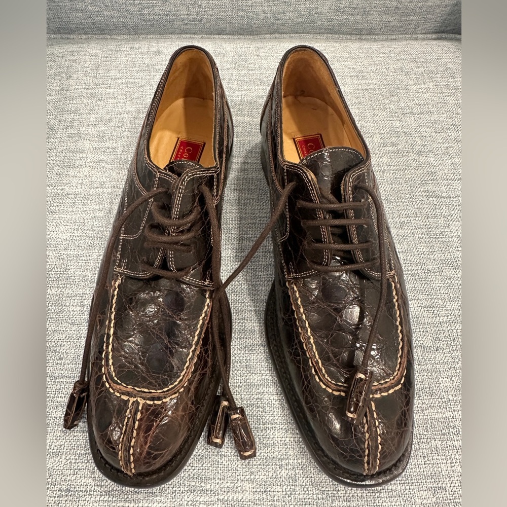 Cole Haan Dark Brown Crocodile Pattern Oxfords